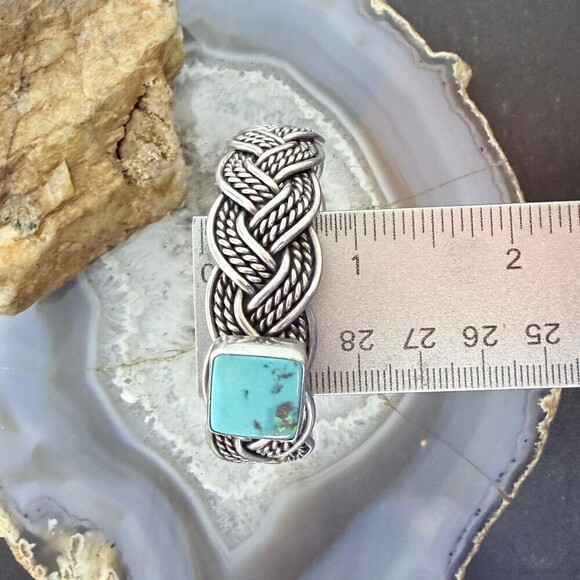 Sterling Silver Woven Rope With Square Turquoise Fashion Bracelet For Women main image 5